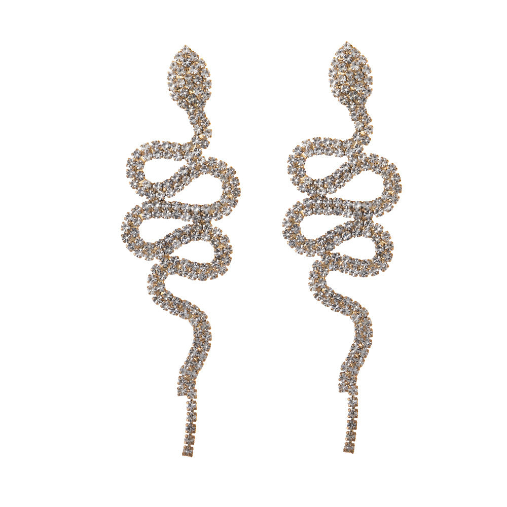 Wholesale Niche Design Snake-shaped Snake Head Full of Diamonds Multi-layer Round Dangling Earrings